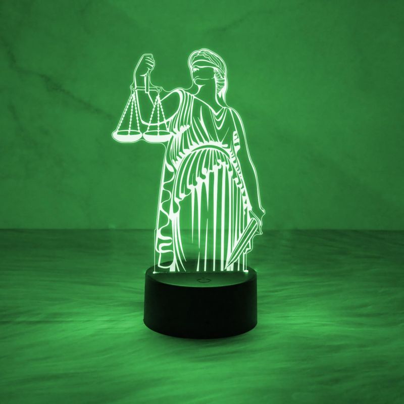 3D Illusion Lady Justice Statue Led Light | Lawyer Office Decor Night Light | Gift for Lawyer & Advocate | 7 Color Changing Light with USB Powered